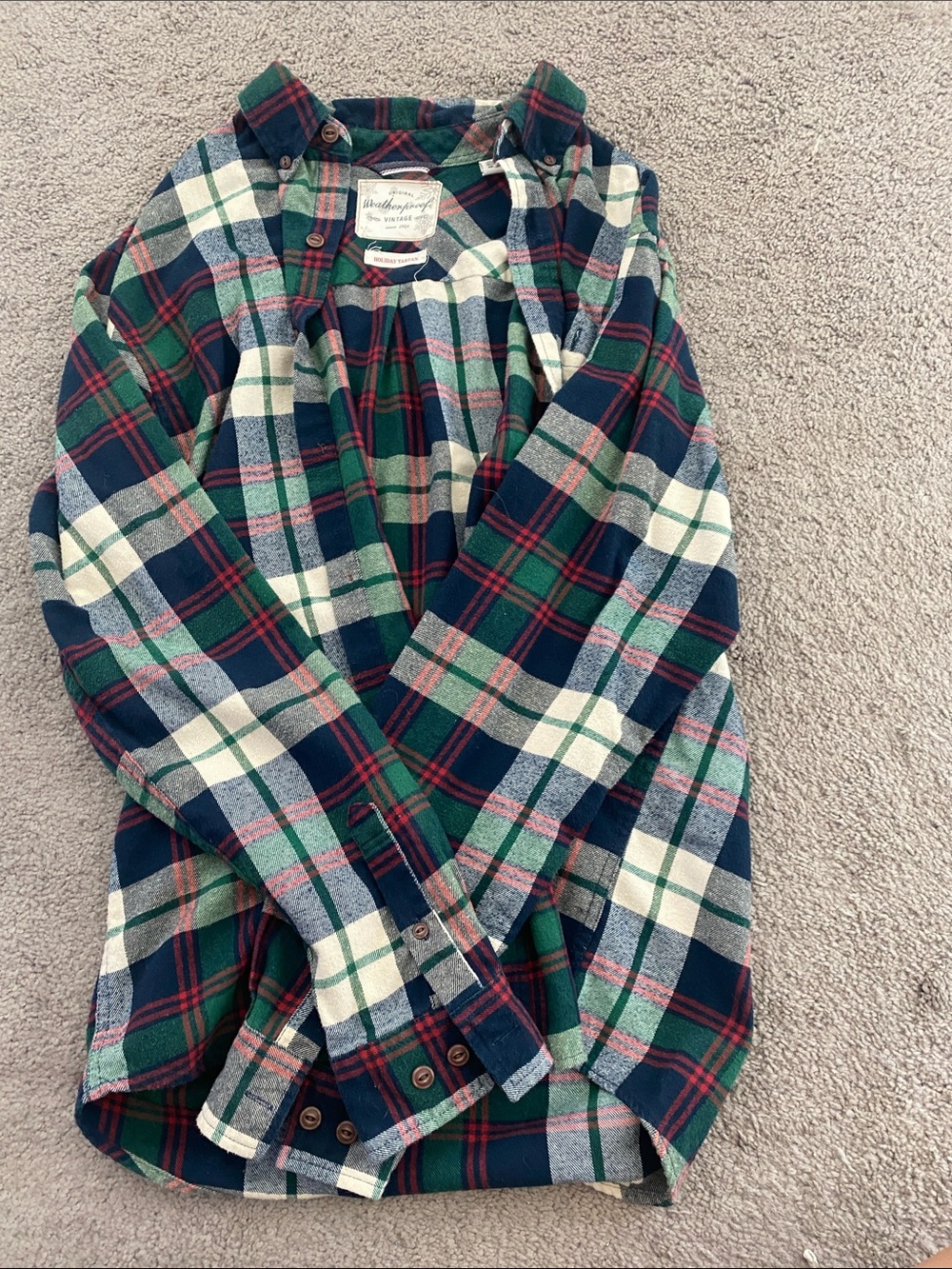 Button-Down Plaid Flannel Shirt - Green/Navy